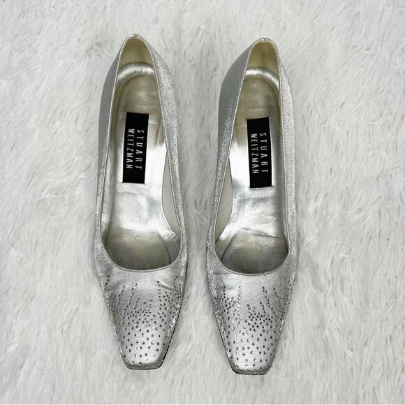 STUART WEITZMAN / vintage metallic silver jewel embellished pump heels / 6.5 - Picture 7 of 11